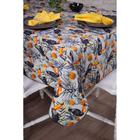 Toalha de Mesa Retangular em Tecido Jacquard Estampado Tucano fundo Cinza