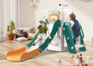 Toddler Slide Babytronic 6 em 1 para crianças, interior e exterior, verde e amarelo