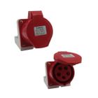 Tomada de Parede ou Sobrepor 115 3P + N + T 6H 380Vca / 16A Vermelho IP44 Sibratec