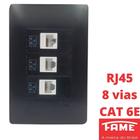 Tomada Rede RJ45 CAT 6E 8 Vias Tripla Com Placa Habitat Black FAME