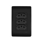 Tomada Tripla Fame Habitat Black 2P+T 20A com Placa 4x2 Preta