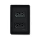 Tomadas Dupla Preta 2P+T Distanciadas 10A 250V Com Placa Habitat Black- FAME