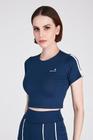 Top Cropped Feminino Azul Marinho Poliamida Proteção Solar UV Epulari