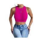 Top Cropped Feminino com Nervuras - Sem Mangas, Alta Elasticidade, Estilo Casual