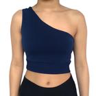 Top Cropped Feminino Regata Um Ombro Só Liso Malha Crepe PP ao Plus Size