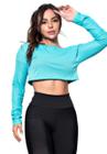 Top Cropped Fitness Manga Longa de Tela Dry Fit Azul Turquesa