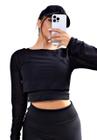 Top Cropped Fitness Manga Longa de Tela Dry Fit Preto