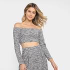 Top Cropped Forum Ombro a Ombro Manga Longa Feminino