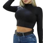 Top de Academia Térmico Cropped Feminino Moda Fitness Outono Inverno Manga Longa Gola Alta - KGente