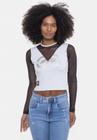 Top Ecko Feminino Cropped Manga Longa Wal Branca