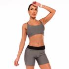 Top Fitness Feminino Dupla Face Preto e Cinza