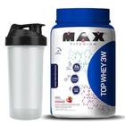 Top Whey 3W 900g Morango + Coqueteleira 600ml Preta - Max Titanium