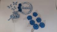 Topo de Bolo Flores Festa 15 anos Azul e Prata personalizado