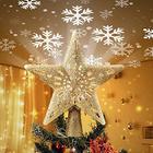 Topper da árvore de natal com projetor de floco de neve embutido luzes 10 polegadas de pentagrama oco topper, plug in enfeite de árvore de natal para o escritório interno Natal Natal Decoração de árvore de natal