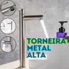 Torneira Bancada Pia Cuba Alta Aço Inox Escovado Fosca Lavabo Banheiro Cozinha Moderna Água Fria - Franci