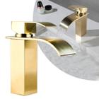 Torneira Banheiro Cascata Baixa Quadrada Monocomando Dourado Gold