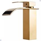 Torneira banheiro cascata misturador monocomando lavabo bica baixa gold dourada