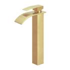 Torneira Banheiro Lavabo Cascata Alta Dourada Escovada 32Cm - Icasa Shop