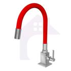 Torneira Cozinha Quadra Luxo Vermelho Bancada Cano Silicone