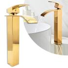 Torneira Dourada Cascata Banheiro Bica Alta Monocomando Quente Frio Gold