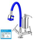 Torneira Gourmet Filtro Metal Azul Flexível Mesa 1/4 Volta - TFC