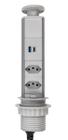 Torre Tomada Embutir Totem 2 Tomada Elétrica 10A 2 USB Cinza Mesa Móvel Bancada