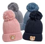 Touca De Frio Infantil Forrada Gorro Ursinho Pompom Criança