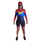 Traje de Ciclismo Mulher Maravilha Manga Longa Bodysuit Elastano - Oficina do Abadá