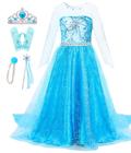 Traje de princesa Elsa Esvaiy para meninas de 4 a 5 anos, azul