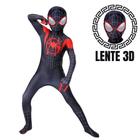 Traje Miles Morales Clássico com lente 3D Cosplay Infantil Bodysuit Elastano