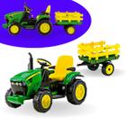 Trator Elétrico Infantil John Deere Peg-pérego BIVOLT Ground Force Com Carrinho Eletrico Carretinha Mini 12v Verde Caçamba - A Bateria Para Crianças