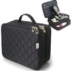 Travel Makeup Case - Sacos cosméticos de camada dupla - Dois compartimentos de armazenamento Espaço cabe a TODOS os seus cosméticos - Multifuncional Portable Train Makeup Case for Womens (Preto)