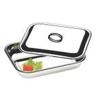 Travessa de Inox com Tampa 1,5L Retangular Funda 24x19x6cm para Servir Assadeira Pequena