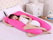 Travesseiro De Corpo Para Amamentação Gestante + 1 Fronha 100% Algodão Cor Pink - Cláudia Casa Enxovais