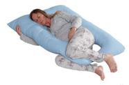 Travesseiro para gestante de corpo descanso 100% silicone com fronha azul claro