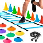 Treino Futebol Funcional Kit Cone Escada Chapéu Corda para treinamento funcional fisico fitness