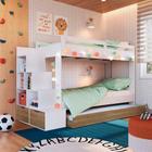 Treliche Infantil Solteiro Com Escada E Cama Auxiliar Branco Aveiro OAK Dermott Completa Móveis