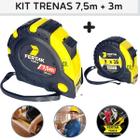 Trena Kit 7,5m+3m Profissional Emborrachada Fertak Com Trava Reforçada, Fita Metrica Para Pedreiro.