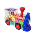 Trenzinho Musical Com Luzes Nas Engrenagens Gear Train Top Brinquedo Infantil Crianças Plastico Transparente Reforçado