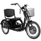 Triciclo Elétrico Kit 800W Ré Farol e Alarme Fox Preto com Cestinha