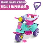 Triciclo Infantil Carrinho De Passeio e Pedal Andador Empurrador Velocipe Retrô Buzina Rosa Menina