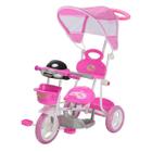 Triciclo Infantil Rosa 2 em 1 com Cobertura e Empurrador Som e Luzes