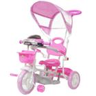 Triciclo Motoca Bicicleta 3 Rodas Infantil Passeio com Empurrador Pedal Luz Som Capota Rosa