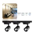 Trilho Eletrificado 1 Metro Preto Com 3 Spots Led 12W 6500K