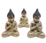 Trio Buda Tibetano da Sabedoria Meditação Gold Com Strass