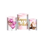 Trio Capa Cilindro Feliz Aniversario Diva 3D Em Tecido - Prime Decor Festas