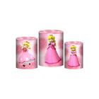 Trio Capas Cilindros Sublimado Princesa Peach Mario Tecido - Prime Decor Festas