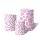 Trio Capas Para Cilindro Animal Print Rosa Claro Girafa Onça e Zebra C/ Elástico