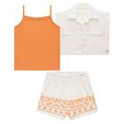 Trio de Blusa Boxy em Ribana com Colete e Shorts em Sarja Onix com Elastano 74183 Infanti