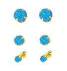 Trio De Brincos Pedra Fusion Rubi Folheado A Ouro 18k